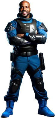 Bjorn in blue armored science fiction gear