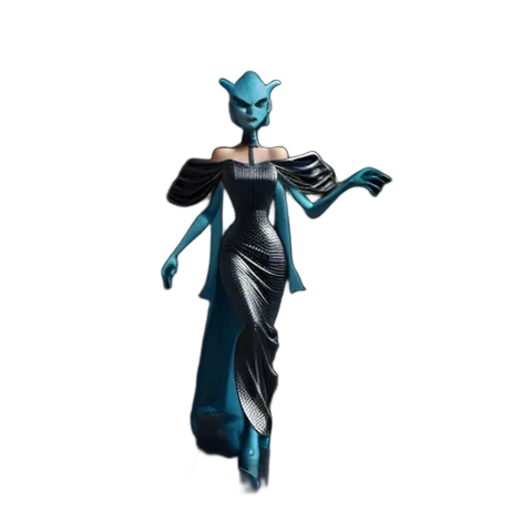 Elegant blue Youllian figure in a black gown